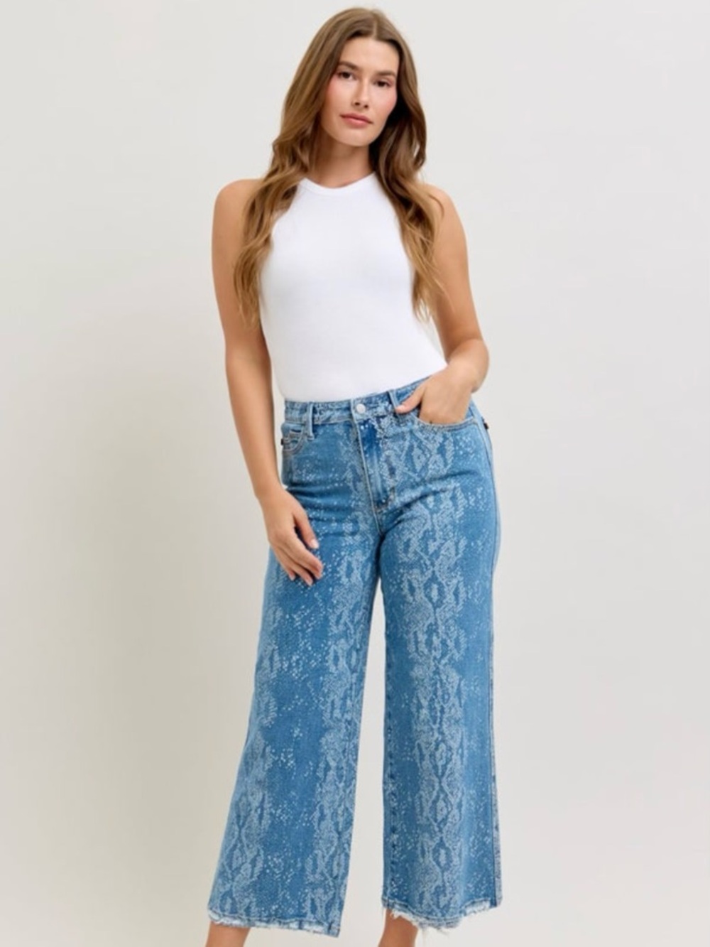 Judy Blue Blue Snake-Effect Wide Leg Jeans